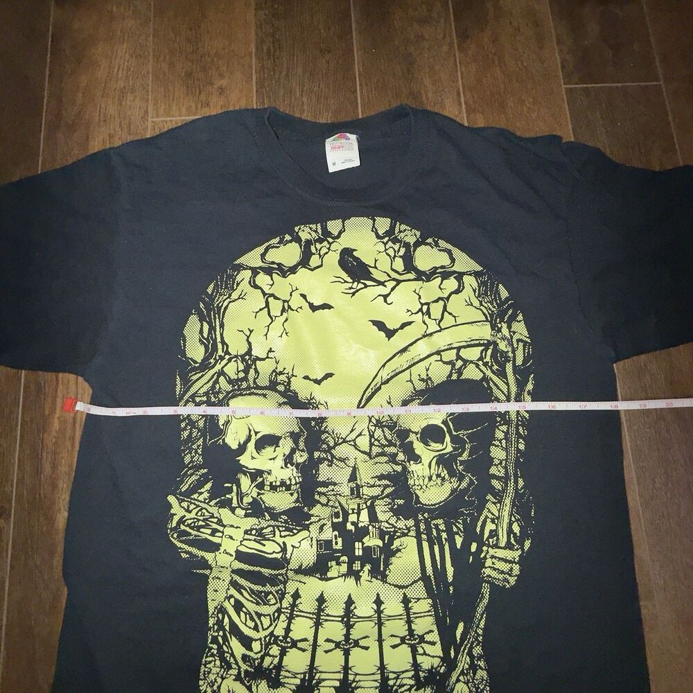 Fruit Of The Loom Y2K Glow N The Dark Skull ART T Shirt M Horror Punk - Picture 4 of 5